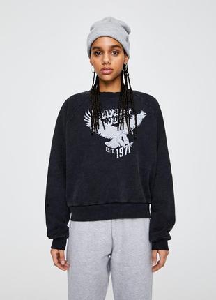 Чорна толстовка з зображенням орла pull&bear - xs, s