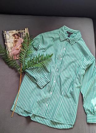 Стильна довга подовжена об'ємна сорочка у смужку з кишенею оверсайз oversized1 фото