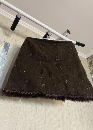 Натуральна брендова спідниця с хутром