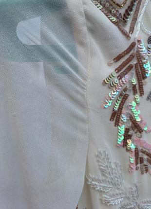 Платье мини вечернее коктейльное нарядное праздничное шифон с вышивкой бисером пайетками блестящее monsoon премиум бренд люкс8 фото