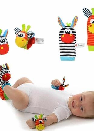 Игрушка набор для малышей 2 браслета погремушки + носочки погремушки 🌿  набор 4 шт1 фото