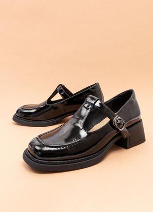Шкіряні лакові жіночі туфлі мері джейн чорні 37-41 туфли женские iva