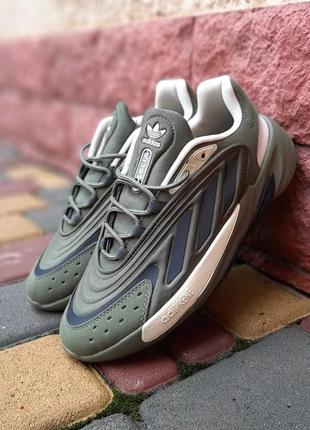 Adidas ozelia хакі з бежевим кросівки кеди чоловічі адідас весняні осінні демісезонні демісезон топ якість низькі зелені замша замшеві10 фото