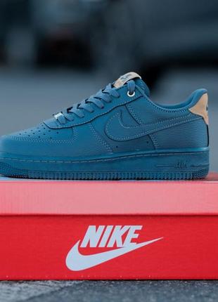 Чоловічі шкіряні, сині, стильні кросівки nike air force 1. 40, 42, 43. 0730 ал демісезонні