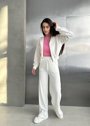 Молодіжний преміум велюровий жіночий костюм зіп худі кофта на блискавці і широкі штани вільного крою