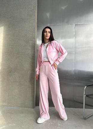 Молодіжний преміум велюровий жіночий костюм зіп худі кофта на блискавці і широкі штани вільного крою