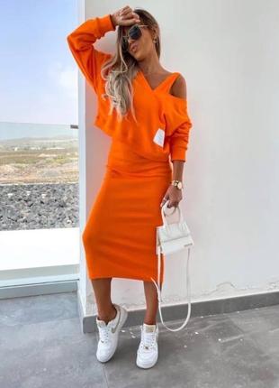 Жіночий костюм двійка сукня міді + кофта стильний комплект весняний