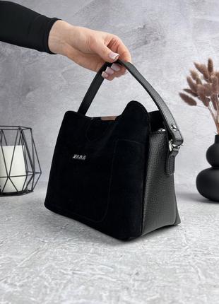 Кожаная женская сумка zara черная женская замшевая сумочка на плечо зара в подарочной упаковке2 фото