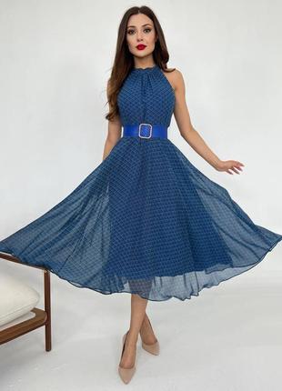 Синя сукня американська пройма без рукавів спідниця кльош 907551 фото