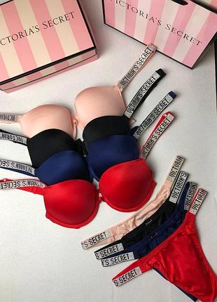 Комплект женского нижнего белья victoria's secret rhinestone red с push-up набор белья...