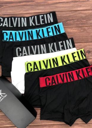 Мужской набор трусов боксеров calvin klein intence черный 5 штук подарочный набор брендовых трусов