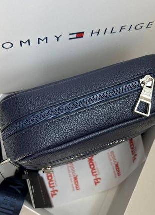 Мужская сумка через плечо tommy hilfiger синий брендовая барсетка с плечевым ремнем в подарочной упаковке6 фото