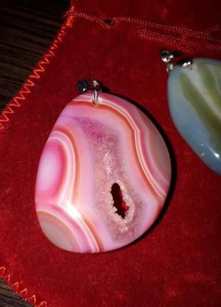 Эффектный крупный кулон подвеска натуральный камень жеода розовый агат3 фото