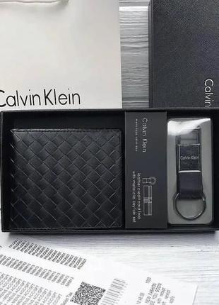 Шкіряний гаманець чоловічий чорний calvin klein портмоне та брелок із натуральної шкіри кельвін кляйн