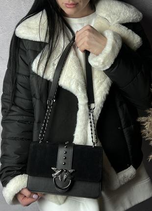 Сумка кожаная женская pinko черная женская замшевая сумочка на цепочке пинко в подарочной упаковке8 фото