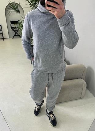 Мужской спортивний костюм серый base повсденевный костюм с капюшоном базовый демисезонный костюм тринитка