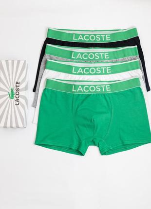 Мужские трусы lacoste 4 штук набор мужских трусов боксеров лакосте качественные хлопковые в подарочной коробке