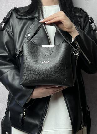 Шкіряна жіноча сумка zara чорна жіноча сумочка на плече зара в подарунковій упаковці8 фото