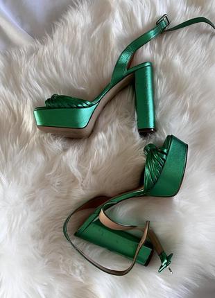 Босоножки туфли открытые сандалии на высоком каблуке изумруд зелёный выходные праздничные