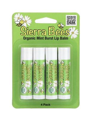 Sierra bees, органічні бальзами для губ зі смаком м’яти, 4 шт. в упаковці по 4,25 г, iherb, айхерб, сієрра, набір3 фото