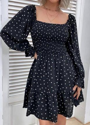 Романтична сукня міні софт в горошок з квадратним вирізом якісне коротке плаття