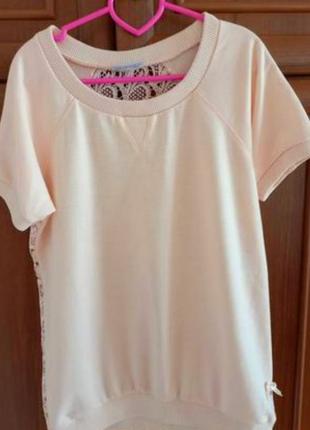 Пудровая  футболка, блузка с кружевной спинкой4 фото