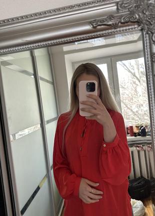Червона блуза hm рубашка сорочка блузка топ сатин4 фото