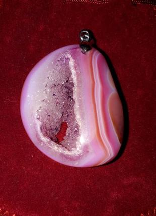 Эффектный крупный кулон подвеска натуральный камень жеода розовый агат2 фото
