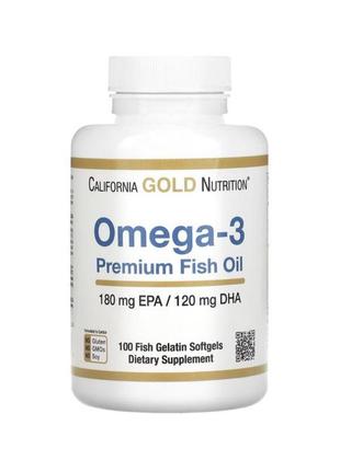 California gold nutrition, омега-3 преміальної якості, 640 мг, 100 капсул, рибʼячий жир, омега3 фото