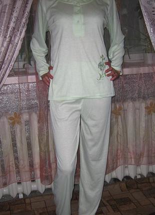 Пижама женская namky размер xxl (52) 100% хлопок снизу вышивка-цветок голубая