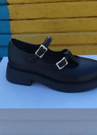 Туфли женские черные кожаные с ремешками 35 размер5 фото