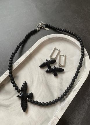 Кольє, чокер, намисто з птахом, пташкою ручної роботи