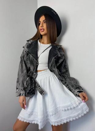 Юбка с кружевом лён двухярусная