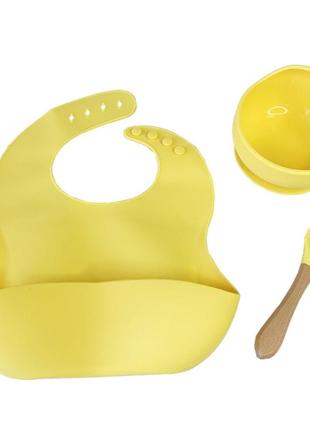 Набір дитячого посуду силіконова тарілка та слинявчик mgz-0110(yellow) у коробці