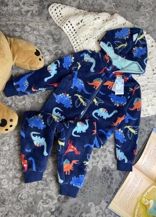 🦕 новий 3d теплий кігурумі діно дінозаври matalan 2-3 92-98 домашній комбінезон плюшева піжама синій з капюшоном