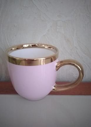 Чашка рожева з золотою каймою та ручкою, 80 см, нова10 фото