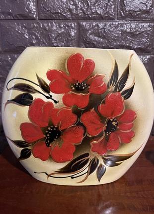 Нова плоска ваза для квітів та для декору, розписана вручну.
