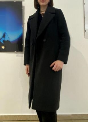 Сіре двобортне шерстяне пальто6 фото