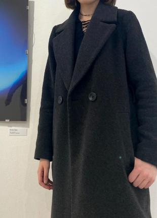 Сіре двобортне шерстяне пальто3 фото