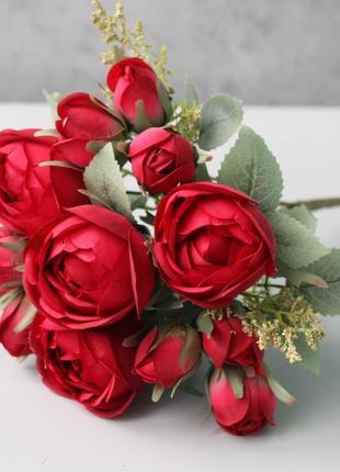 Искусственный букет роз, красного цвета, 35 см. цветы премиум-класса для интерьера, декора