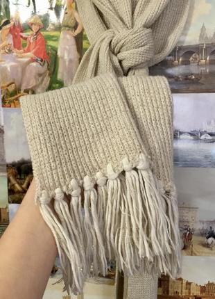 Песочный вязанный шарф с люрексом3 фото