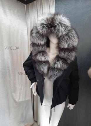 Жіноча куртка бомбер з натуральним хутром чорнобурки з 42 по 58