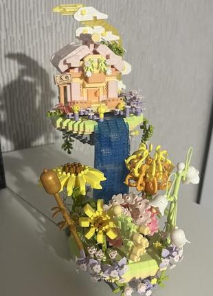Собранный конструктор «цветочный домик», цветы, милый домик5 фото