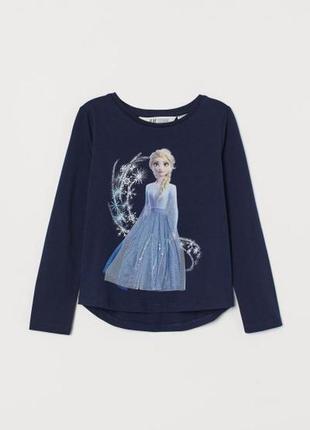 Реглан h&m disney холодное сердце 2/топ с рисунком и аппликацией эльза/134-140см