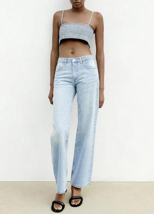 Джинси з перлинами wide leg zara 36