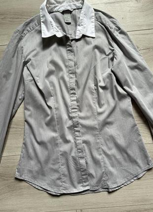 Серая рубашка с белыми манжетами и воротником h&m2 фото