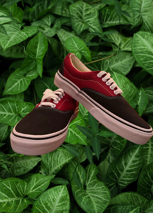 Кеди vans red black white бордові білі сліпоти кросівки макасіни літо весна осінь унісекс9 фото