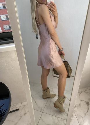 Сатиновое розовое пудровое платье комбинация бельевое платье2 фото