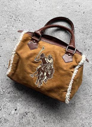 U.s polo assn. women’s brown rare sherpa handbag big logo жіноча сумка