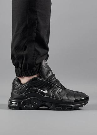 Чоловічі кросівки nike air max tn plus all black white leather  мужские кроссовки найк тн плюс чорные6 фото